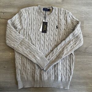 Ralph Lauren Light Gray Cable Knit Crewneck Sweater